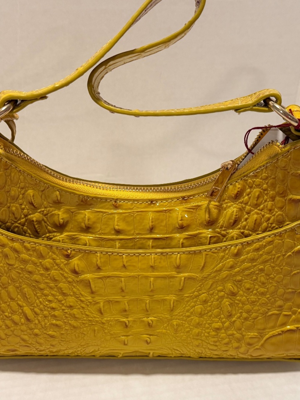 Mustard yellow Crocodile Print Shoulder Bag